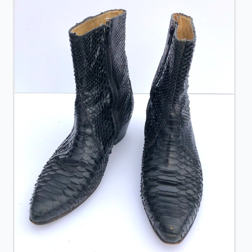 Vintage Black Snakeskin Boots- Chic Cowboy Boot